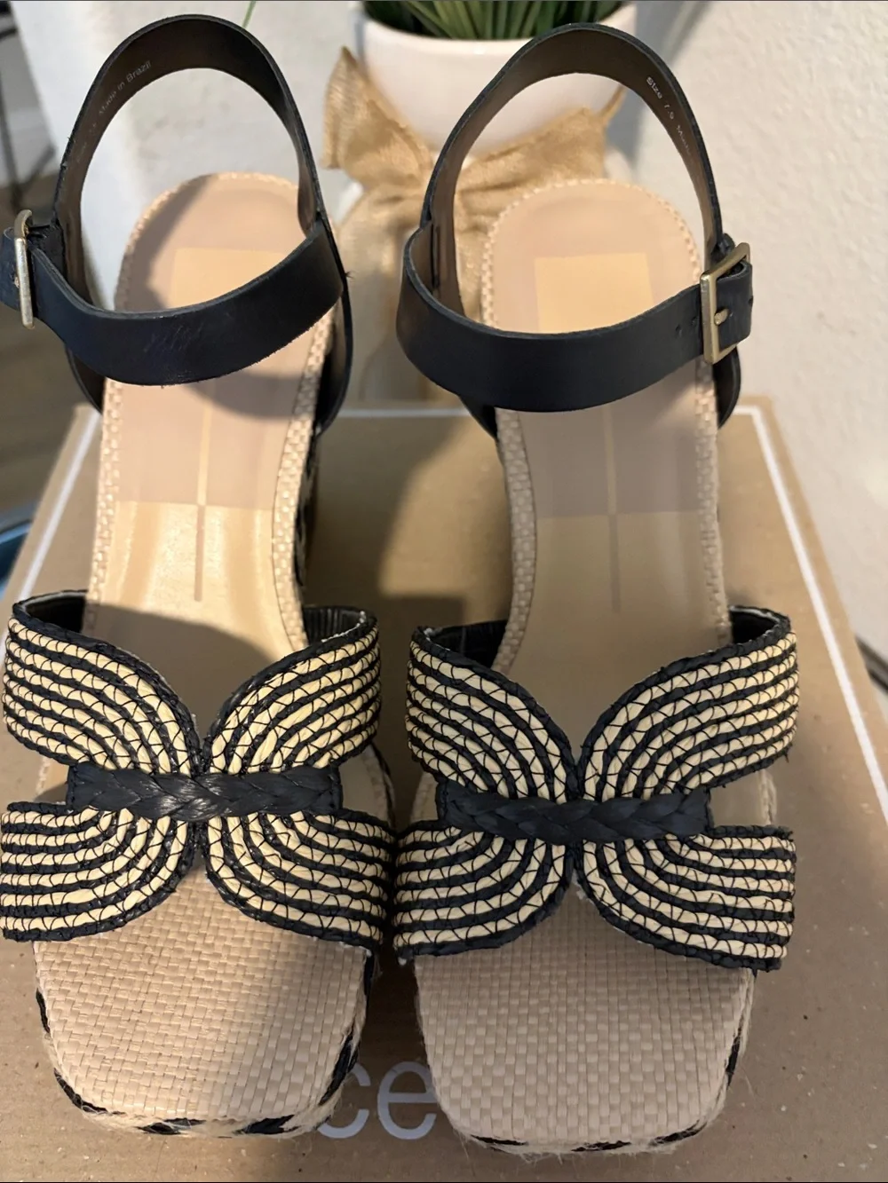 Dolce Vita Black and Natural Woven Platform Wedges